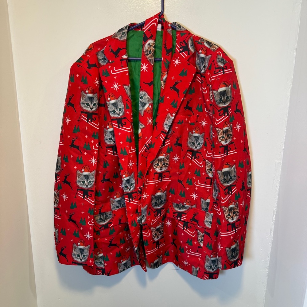 Holiday Time sports coat‎ jacket with Christmas cats with a tie men's size 2XL